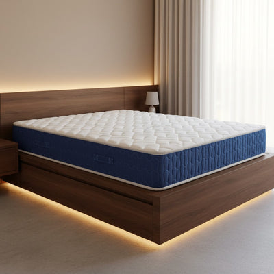 Materasso matrimoniale Palladio con bordo blu 160x190x25 H cm. in schiuma poliuretanica e memory non sfoderabile