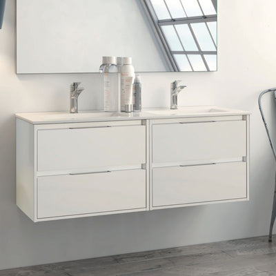 Mobile bagno sospeso Bolton con 4 cassetti 120x45x48 cm colore bianco laccato lucido
