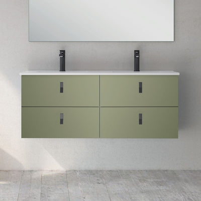Mobile bagno sospeso Invicta con 4 cassetti colore verde oliva con maniglie nere 120x45x48 cm.