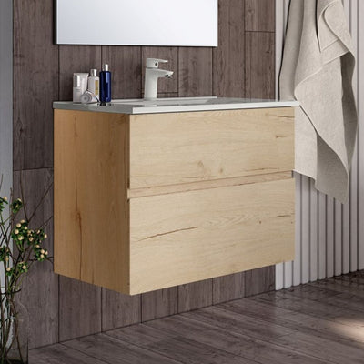 Mobile bagno sospeso Londres con due cassetti 70x45x59 cm colore rovere