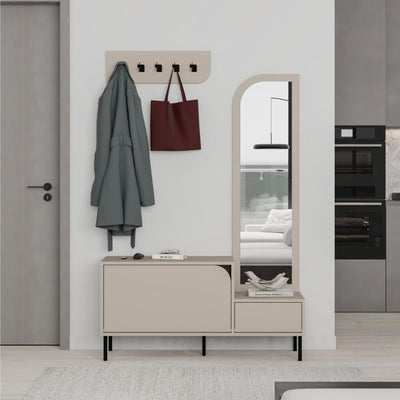 Mobile ingresso Mila con scarpiera ganci appendi abito e specchio colore cashmere