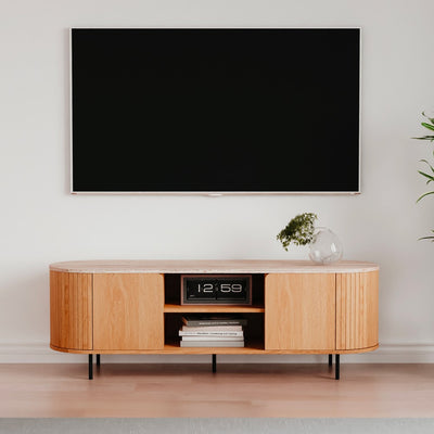 Mobile porta tv Fabia 56A con 2 ante e nicchie a giorno colore rovere e top effetto travertino