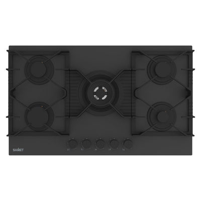Piano cottura Samet Zacinto 90 a gas da incasso 5 fuochi 90 cm. in vetro temperato satinato opaco nero