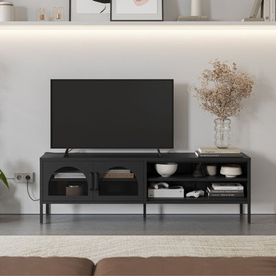 Porta tv Diora in metallo con 2 ante e 2 vani a giorno colore nero