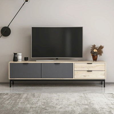 Porta tv Esta con 2 ante antracite e 2 cassetti rovere sonoma