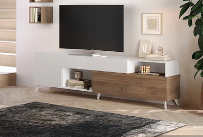 Porta Tv Marion 180 cm in bianco lucido e mercure