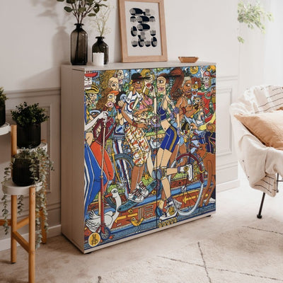 Scarpiera Move con 2 ante battenti decorate By Mauro Bergonzoli in stile pop art e 12 ripiani interni