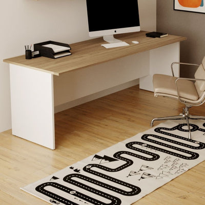 Scrivania Ibisco 160x80x74H cm con struttura bianco frassinato e piano noce naturale