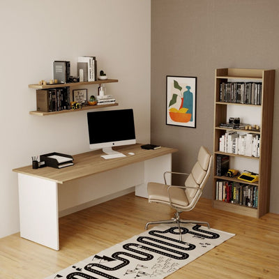 Scrivania Ibisco 180x80x74H cm noce naturale e bianco frassinato