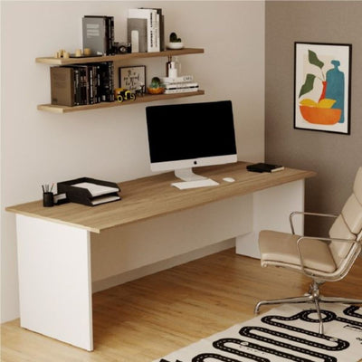 Scrivania Ibisco 200x80x74H cm. con struttura bianco frassinato e piano noce naturale