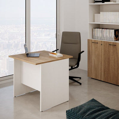 Scrivania Ibisco 80x80x74H cm. colore struttura bianco frassinato colore piano noce naturale