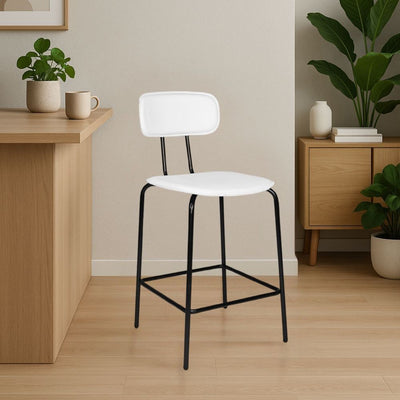 Sgabello Glami in pvc effetto cuoio bianco con struttura in metallo nera