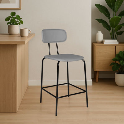 Sgabello Glami in pvc effetto cuoio grigio con struttura in metallo nera