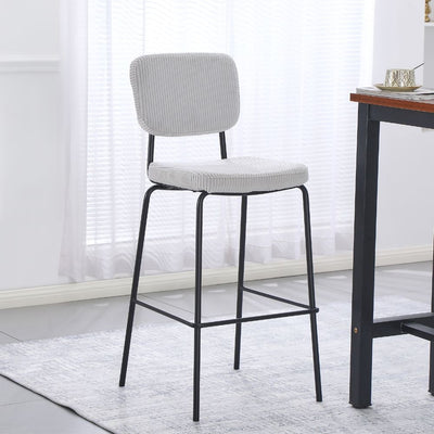 Sgabello Juno in tessuto colore grigio chiaro e struttura in metallo nero