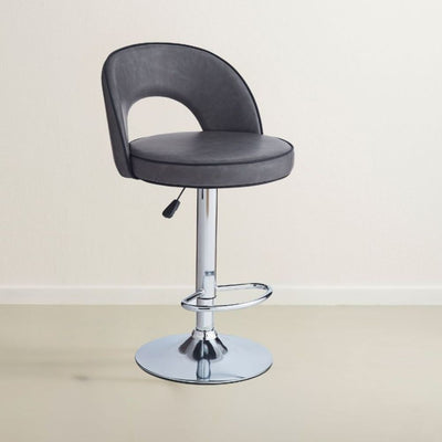 Sgabello Lisa con seduta in ecopelle grigio e gamba in metallo inox