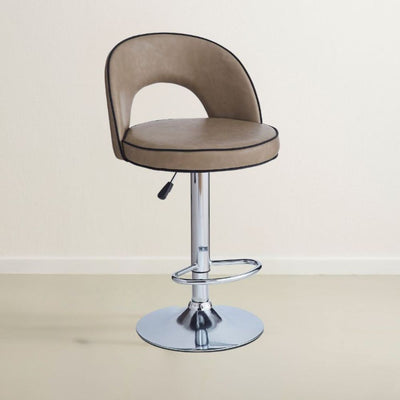 Sgabello Lisa con seduta in ecopelle tortora e gamba in metallo inox