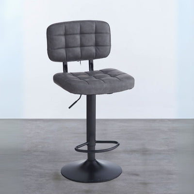 Sgabello Mavi con seduta e schienale in ecopelle grigio e gamba in metallo nero