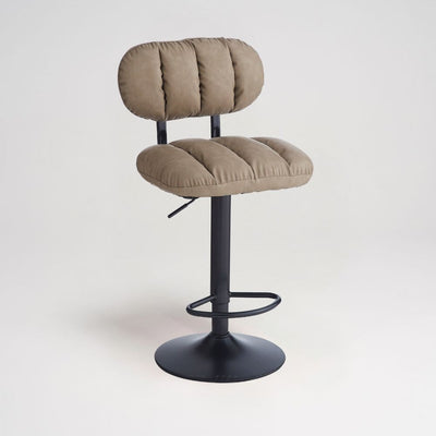 Sgabello Tati con seduta in ecopelle tortora e gamba in metallo nero