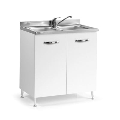 Sottolavello 80x50x85 H cm con due ante bianco frassinato lavello incluso