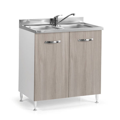 Sottolavello 80x50x85H cm con due ante olmo e struttura bianca lavello incluso