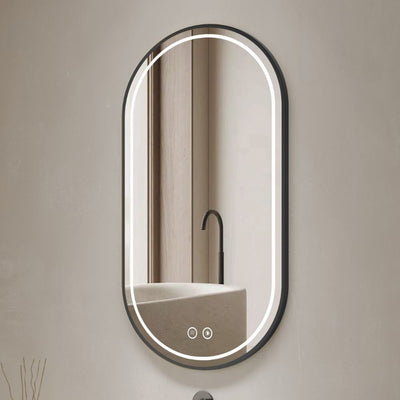 Specchio smart ovale YJ-2004BL con cornice nera in acciaio inox satinato 90x60 cm.