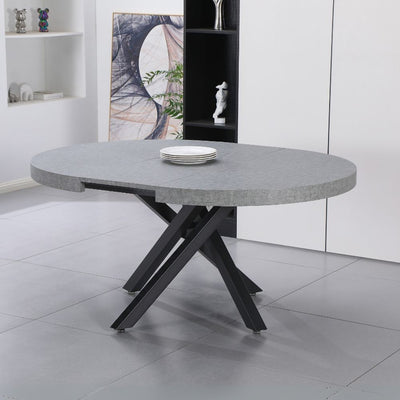 Tavolo allungabile Raven con piano colore cemento e gambe in metallo nero