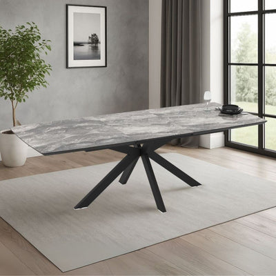 Tavolo allungabile Verano con piano colore marmo arabesque nero e gambe nere