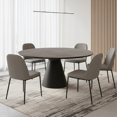 Tavolo allungabile Yandan con piano effetto marmo brown lucido con gamba nera