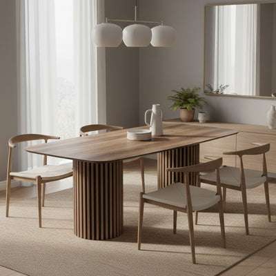 Tavolo fisso Oslo con piano noce e struttura in legno e nero