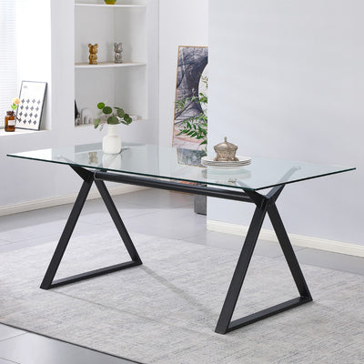 Tavolo fisso scrivania Skylar 150x90 cm. con piano in vetro temperato e gambe nere