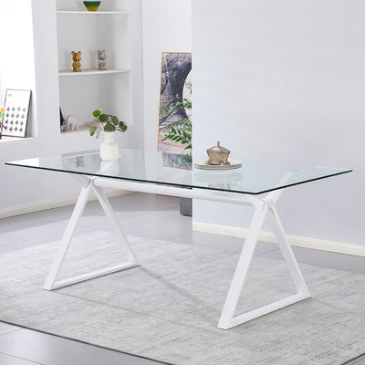 Tavolo fisso scrivania Skylar 180x90 cm. con piano in vetro temperato e gambe bianche