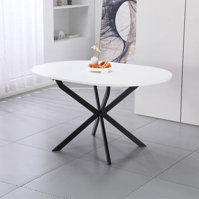 Tavolo rotondo allungabile Rut con piano colore bianco e gambe in metallo nero