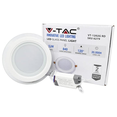 12W PANNELLO LED MINI VETRO ROTONDO BIANCO CALDO 3000K