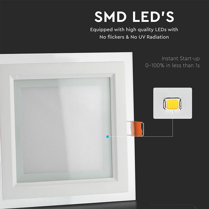 18W PANNELLO LED MINI VETRO QUADRATO BIANCO FREDDO 6000K