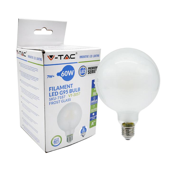 LAMPADINA LED - 7W FILAMENTO E27 G95 OPACO BIANCO 6400K