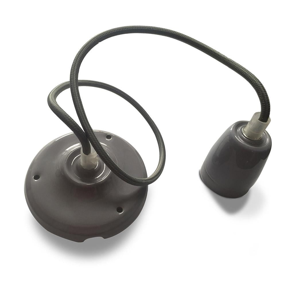LAMPADARIO CON PORTALAMPADA PORCELLANA GRIGIO