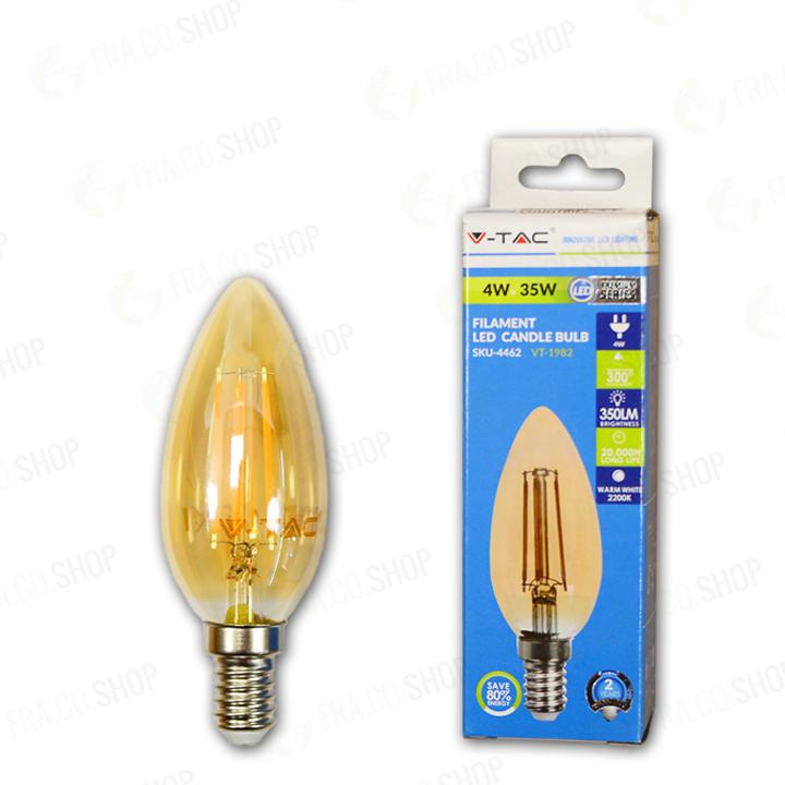LAMPADINA LED 4W FILAMENTO E14 CANDELA AMBRA COPERTINA BIANCO CALDO 2700K