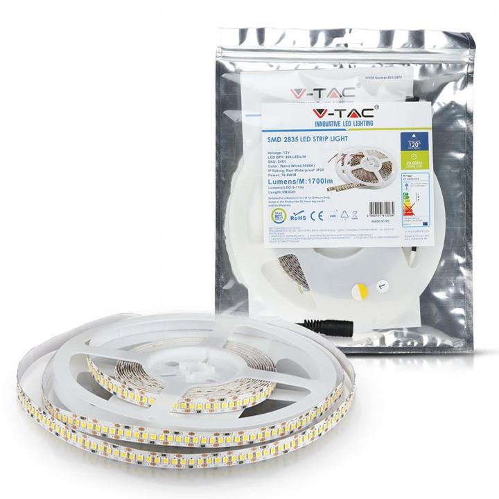 STRISCE LED SMD2835 - 204 LEDS BIANCO CALDO IP20 3000K