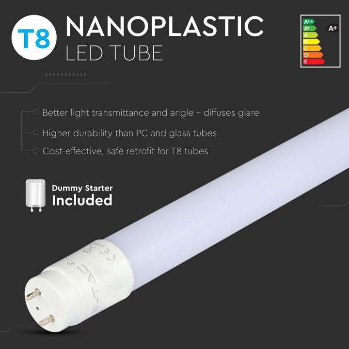 T8 TUBO LED 18W - 120 CM NANO PLASTICA NON RUOTABILE BIANCO NATURALE 4000K