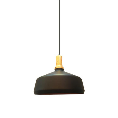 LAMPADARIO CON PORTALAMPADA PARABOLA NERA BASE IN LEGNO AMPIO