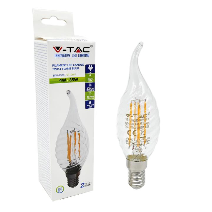 LAMPADINA LED FILAMENTO SPIRALE CANDELA FIAMMA 4W E14 BIANCO CALDO 3000K