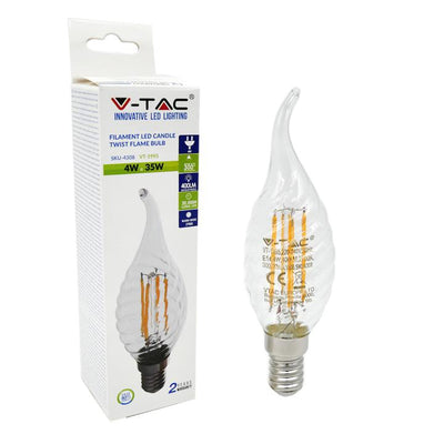 LAMPADINA LED FILAMENTO SPIRALE CANDELA FIAMMA 4W E14 BIANCO CALDO 3000K