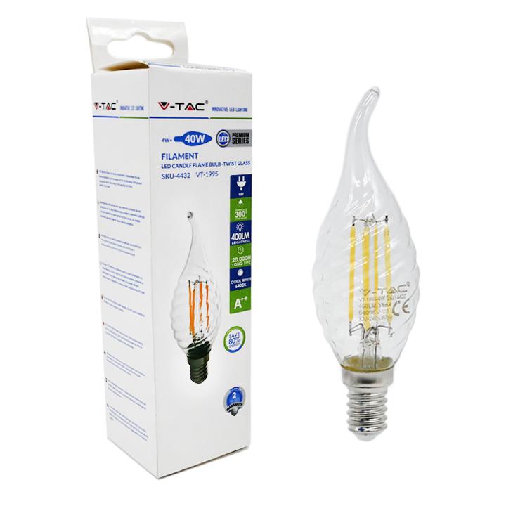 LAMPADINA LED FILAMENTO SPIRALE CANDELA FIAMMA 4W E14 BIANCO FREDDO 6000K