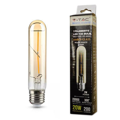 LAMPADINA LED - 2W T30 E27 FILAMENTO AMBRA BIANCO CALDO 2200K