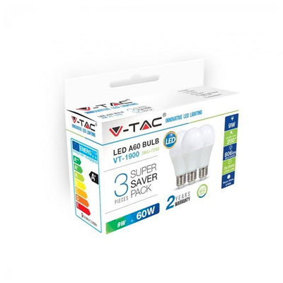 LAMPADINA LED - 9W E27 A60 TERMOPLASTICO BIANCO NATURALE 3PZ 4000K