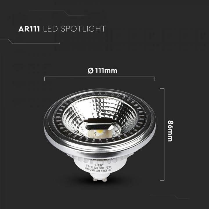 LAMPADINA LED FARETTO - AR111 12W GU10 BEAM 40 COB CHIP BIANCO NATURALE DIMMERABILE 4500K