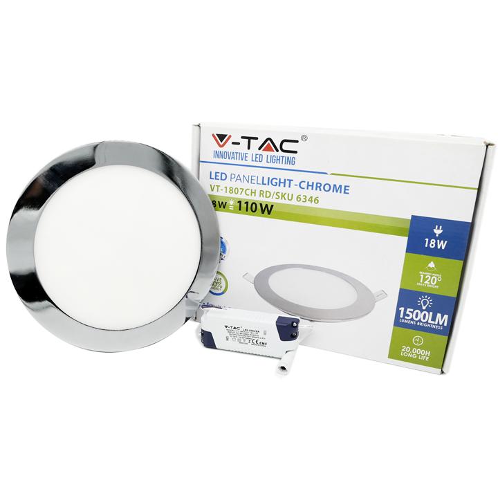 18W PANNELLO LED SOTTILE CROMO ROTONDO BIANCO 6000K