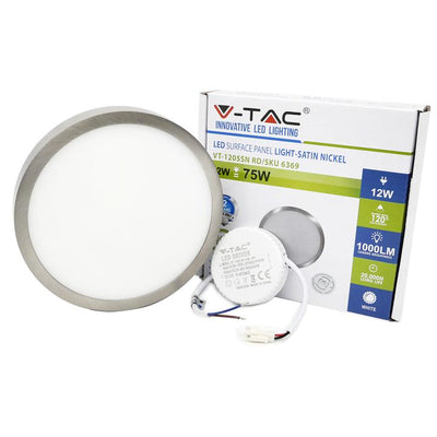 12W PANNELLO LED MONTATO SUPERFICIE SOTTILE NICHEL SATINATO ROTONDO BIANCO CALDO 3000K