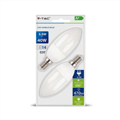 LED LAMPADINA - 5.5W E14 CANDELA WHITE 2 PZ./BLISTER 6400K