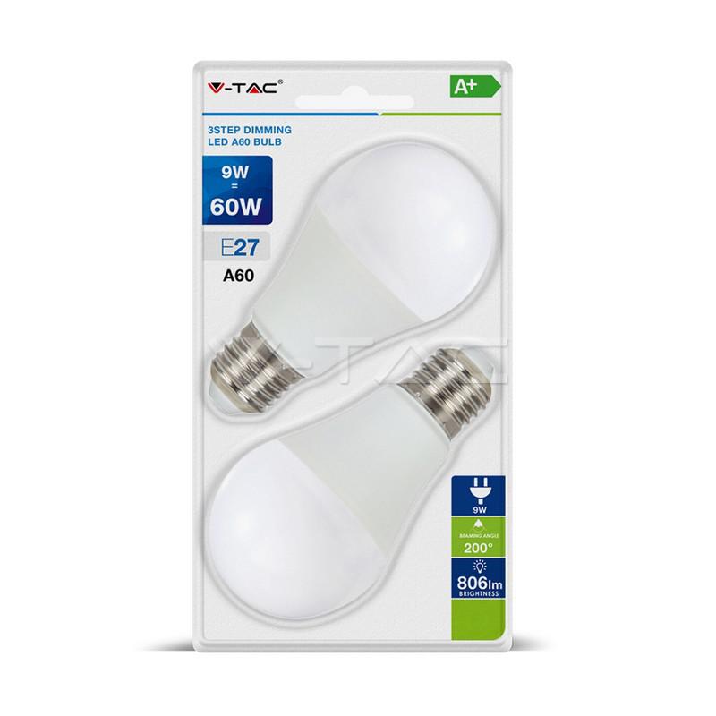 LAMPADINA LED E27 9W BULB A60 3 STEP DIMMERABILE BIANCO NATURALE 2PZ/BLISTER 4000K